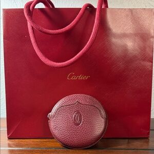 Cartier Vintage Must Burgundy Leather Coin Purse and shopping bag